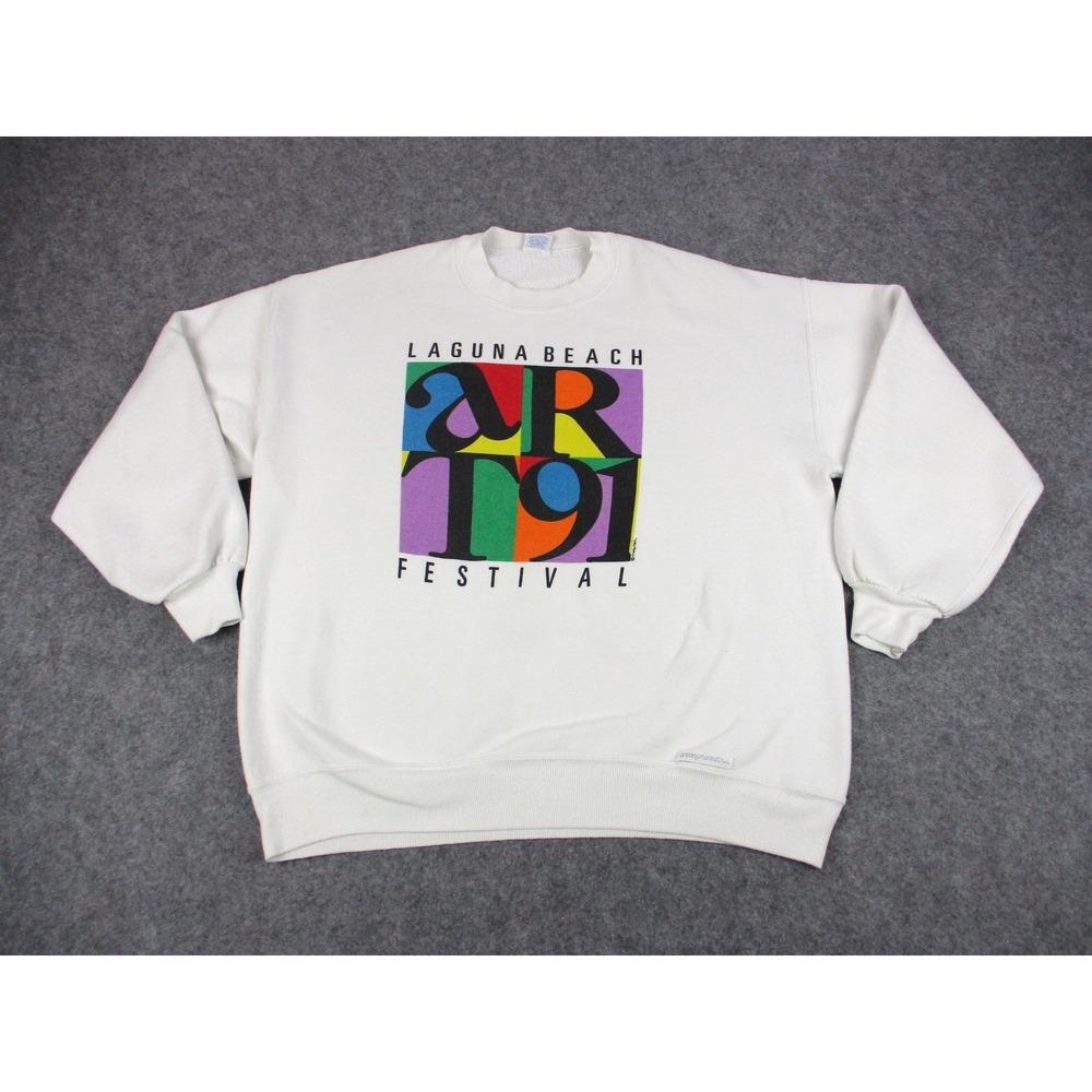 VTG Crazy Shirts Hawaii Sweatshirt Mens XL White Laguna Beach Art Festival 90s